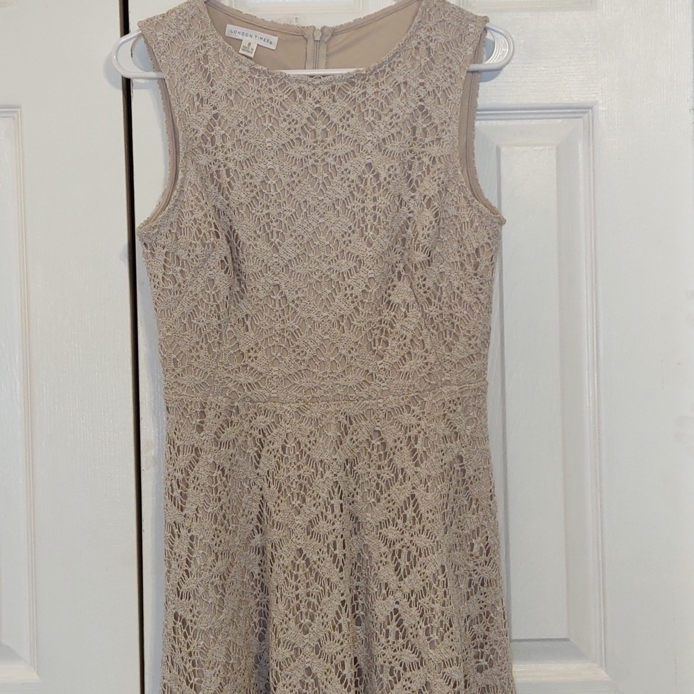 London Times crochet overlay sleeveless Dress